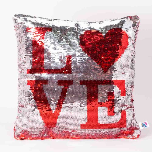 כרית הקסם 35 ס"מ מרובעת אהבה LOVE בצבע אדום עם פייטים מתהפכים ומתחלפים K100175-2