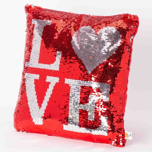 כרית הקסם 35 ס"מ מרובעת אהבה LOVE בצבע אדום עם פייטים מתהפכים ומתחלפים K100175-3