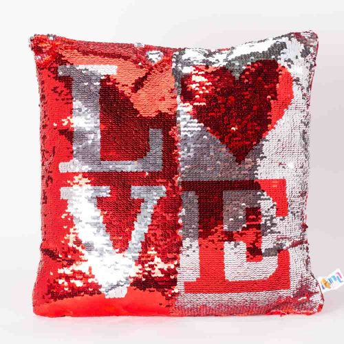 כרית הקסם 35 ס"מ מרובעת אהבה LOVE בצבע אדום עם פייטים מתהפכים ומתחלפים K100175