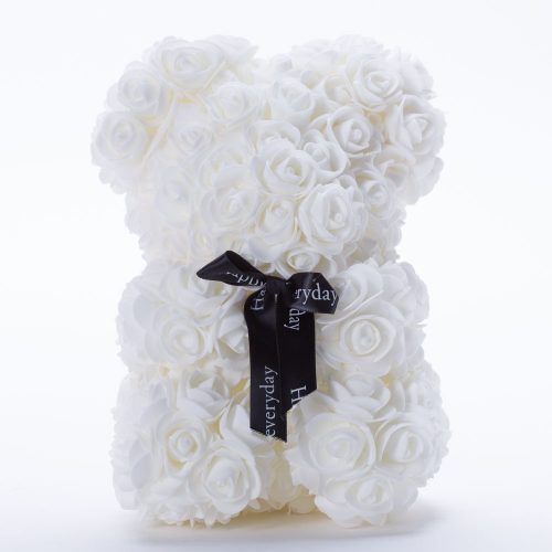 דובי פרחים בינוני בצבע לבן ופפיון בקופסת מתנה 30 ס"מ K400344-1