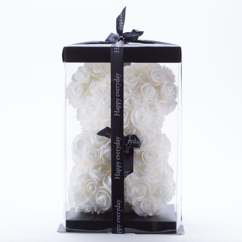 דובי פרחים בינוני בצבע לבן ופפיון בקופסת מתנה 30 ס"מ K400344-2