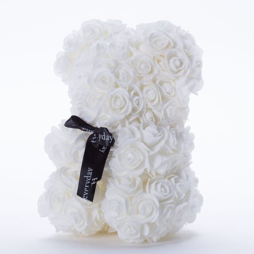 דובי פרחים בינוני בצבע לבן ופפיון בקופסת מתנה 30 ס"מ K400344