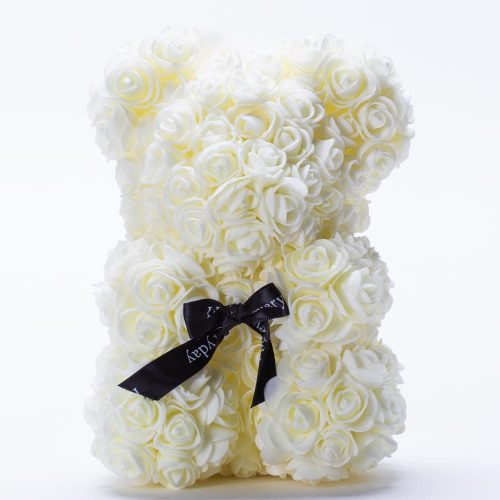 דובי פרחים בינוני בצבע שמנת ופפיון בקופסת מתנה 30 ס"מ K400345-1