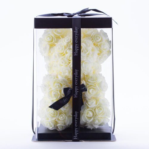 דובי פרחים בינוני בצבע שמנת ופפיון בקופסת מתנה 30 ס"מ K400345-2