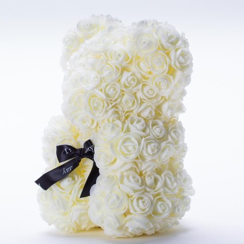 דובי פרחים בינוני בצבע שמנת ופפיון בקופסת מתנה 30 ס"מ K400345