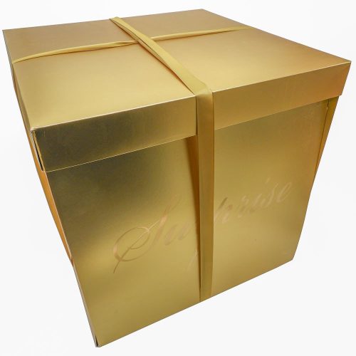 קופסא מתפוצצת גדולה בצבע זהב עם סרט סטן זהב K400375
