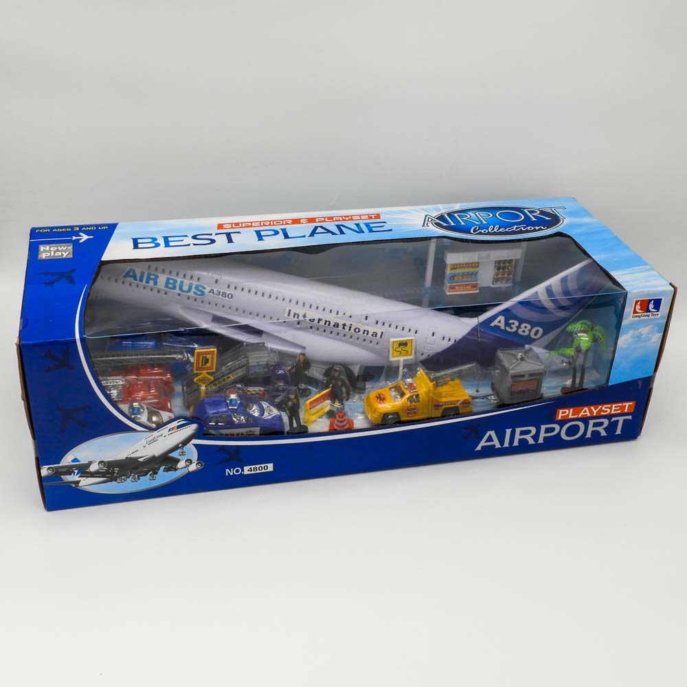 מטוס צעצוע ענק וסט נמל תעופה עם מכוניות ואביזרים K200337-1