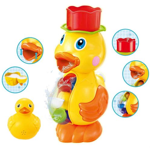 צעצוע לאמבטיה ברווזים משפריצים מים עם שבשבת צבעונית K200377-1