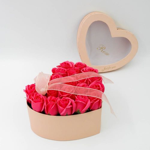 פרחים בקופסא מסבון ורודה בצורת לב K400431-1