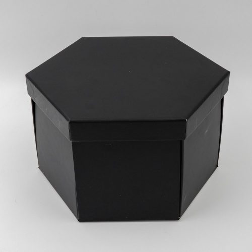 קופסת תמונות נפתחת שחורה משושה - קופסא עם תמונות ומגירה K400436-2