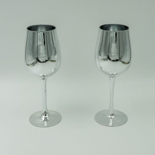 זוג כוסות יין בצבע כסף מזכוכית K600164-1