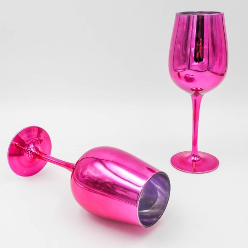 זוג כוסות יין בצבע ורוד מזכוכית K600169-2