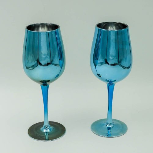 זוג כוסות יין בצבע כחול מזכוכית K600170-1