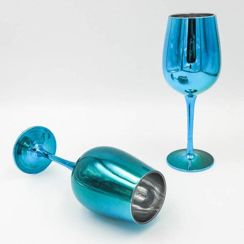 זוג כוסות יין בצבע כחול מזכוכית K600170-2