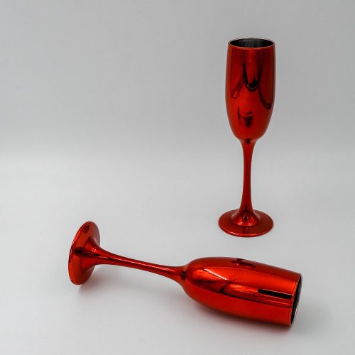 6 כוסות שמפניה בצבע אדום מזכוכית K600173