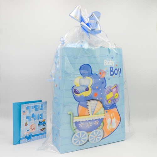 מארז ליולדת דובי מתנה ליולדת להולדת הבן באריזת שקית מתנה מעוצבת וצלופן K000018-K000025