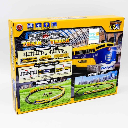 רכבת משא חשמלית צהובה לילדים 3 קרונות 2 מטר עם אורות וצלילים K200694-2