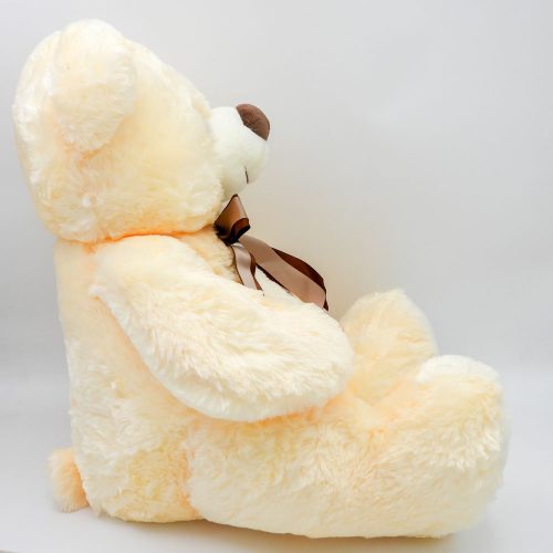 בובת דובי גדול חום או שמנת 70 ס"מ חלק עם פפיון ורקמת דובי ברגל תמונת פרופיל צבע קרם
