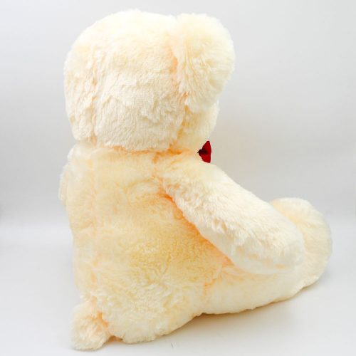 בובת דובי גדול חום או שמנת 70 ס"מ חלק עם פפיון ורקמת לב ברגל צד אחורי צבע קרם