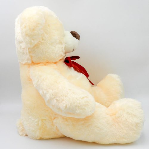 בובת דובי גדול חום או שמנת 70 ס"מ חלק עם פפיון ורקמת לב ברגל תמונת פרופיל צבע קרם