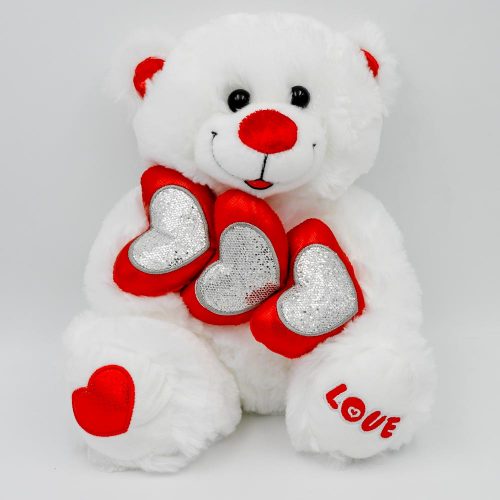 דובי אהבה 29 ס"מ LOVE עם 3 לבבות אדומים וזוהרים K100294