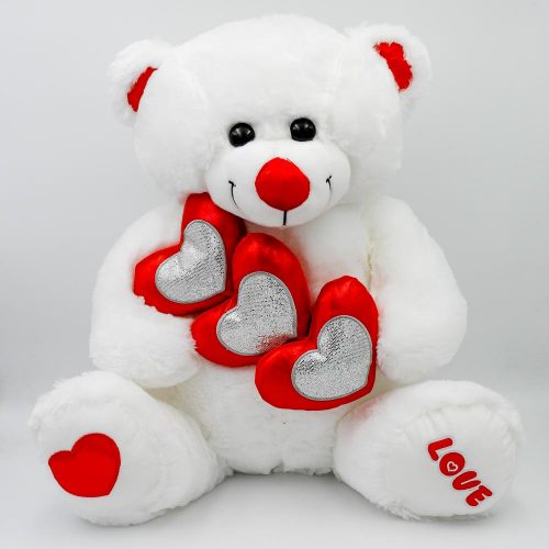 דובי אהבה גדול 60 ס"מ LOVE עם 3 לבבות אדומים וזוהרים K100295