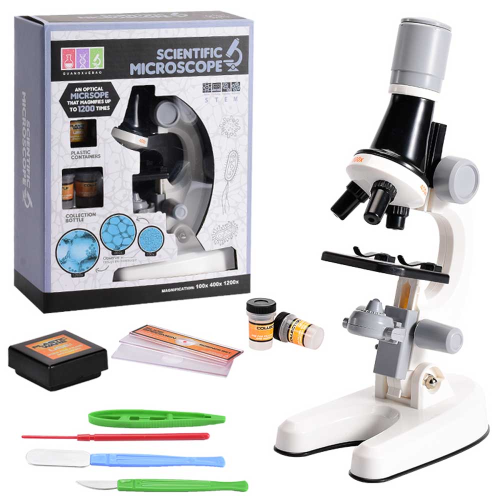 מיקרוסקופ לילדים מקצועי בצבע לבן 100X-1200X K200784W