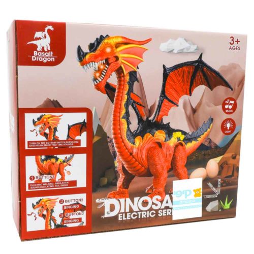 דינוזאור לילדים דרקון בזלת מנגן מטיל ביצים ועם קול ואורות K200842-2