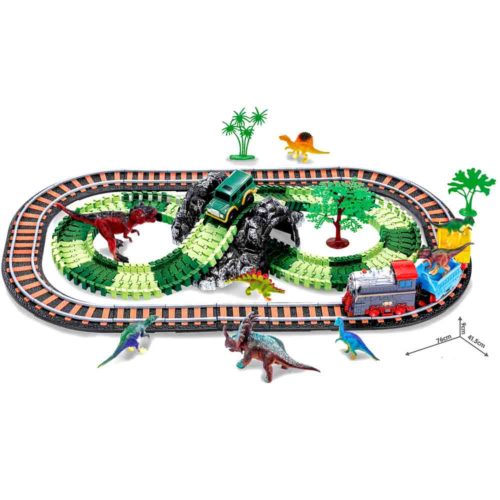 מסלול מכונית מרוץ רכבת חשמלית ודינוזאורים 144 חלקים K200866