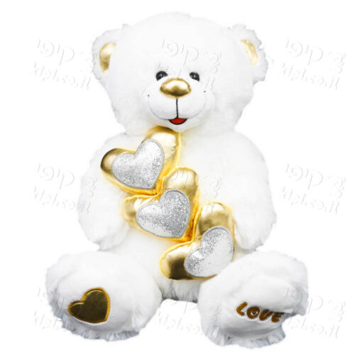 דובי אהבה 40 ס"מ עם 3 לבבות זהב וזוהרים K100346