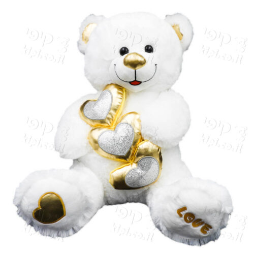 דובי אהבה גדול 60 ס"מ עם 3 לבבות זהב וזוהרים K100347